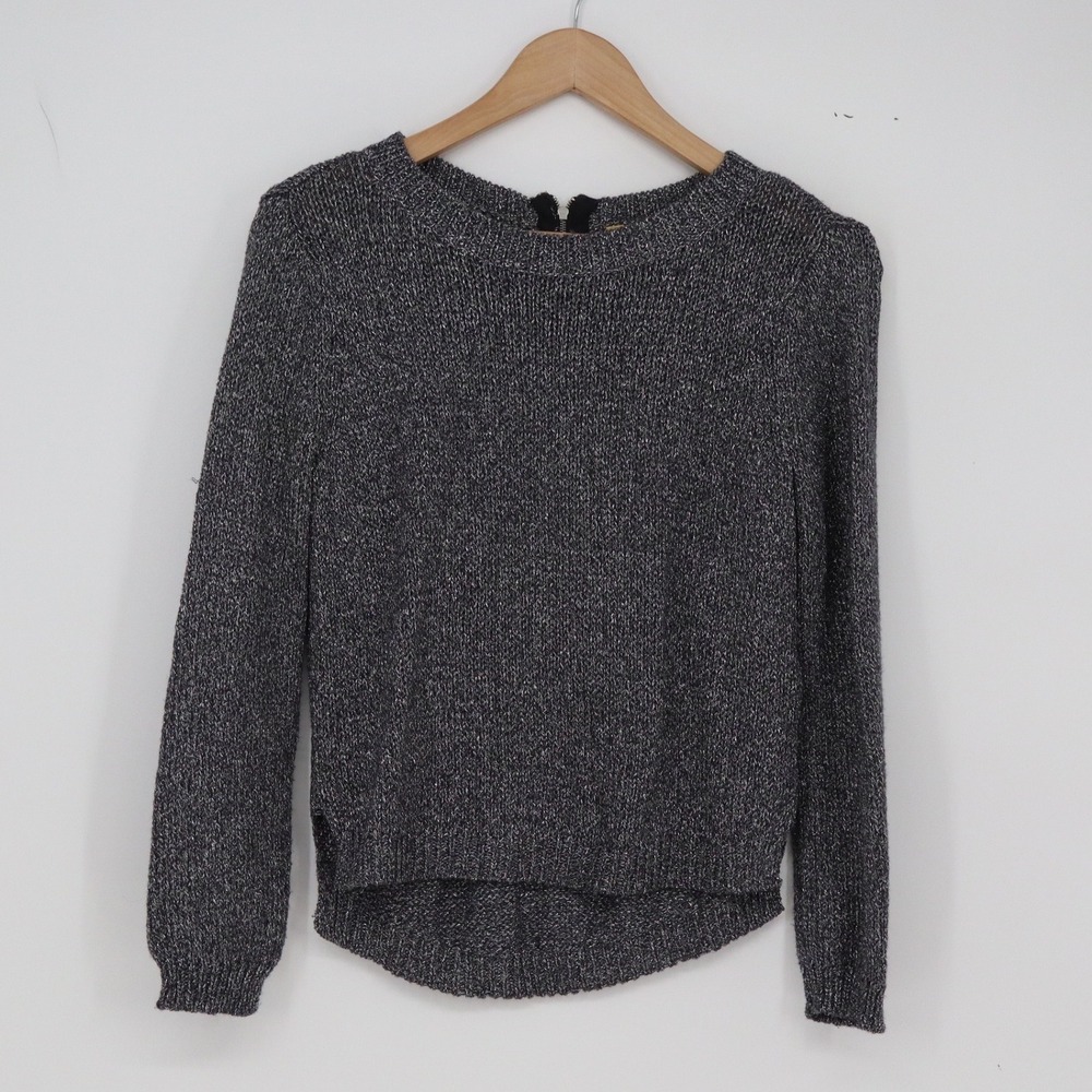 H&M Divided Sweater Womens 2 Metallic Knit Charcoal Grey Back Zip High Low Exc